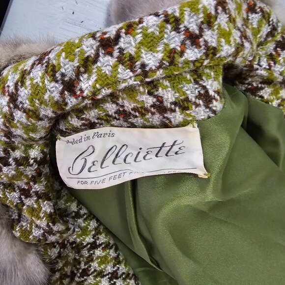 🖤 Dave Bellsey “Bellciette” Vintage 1950s Tweed Suit, Paris Design, Fur Collar - Picture 9 of 14